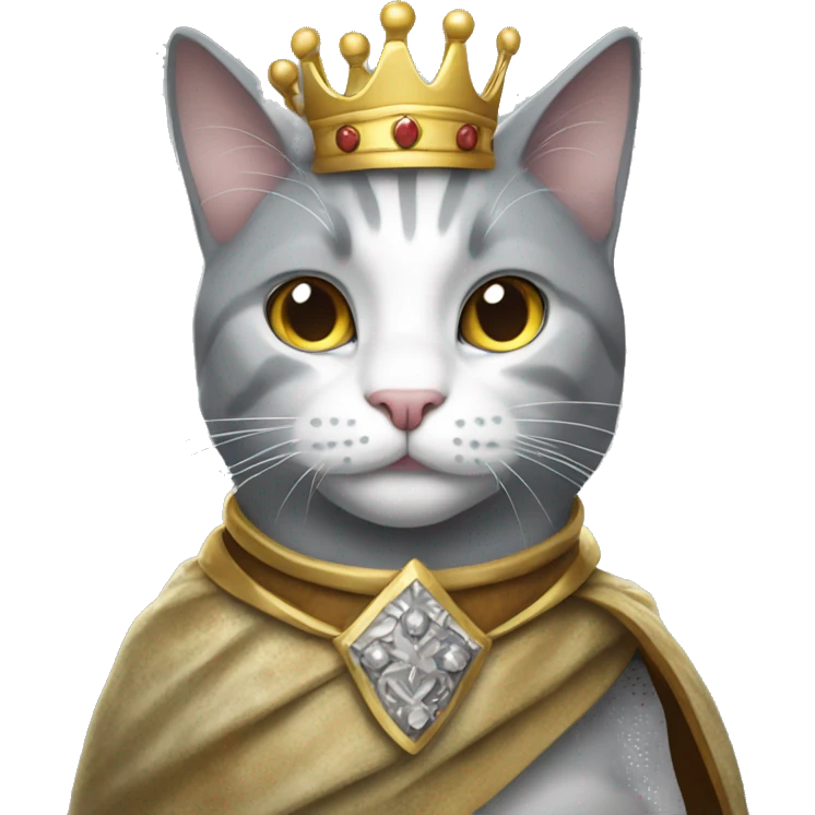 Gray and white cat dressed as king emoji