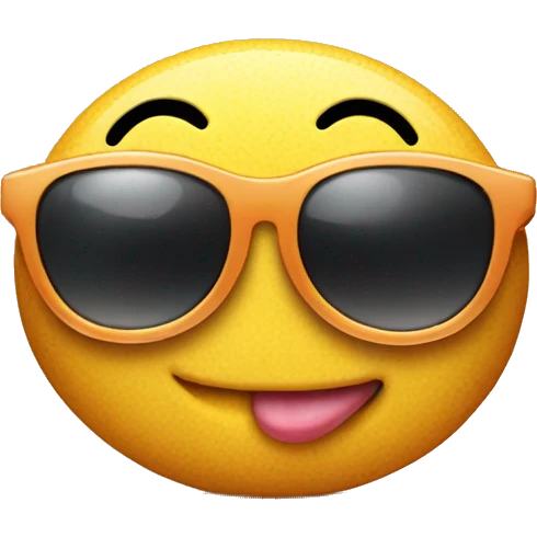 Smiley face wearing sunglasses, making yum with the tongue emoji