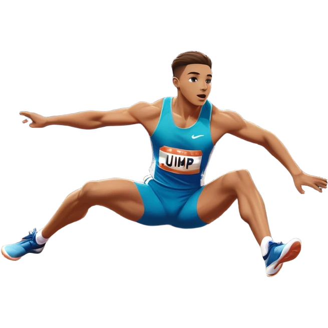 An icon of an athlete soaring over a hurdle, mid-jump, with a powerful form. The background features a vibrant stadium, with the track and hurdles in sharp focus, and a cheering crowd along the stands. The motion of the jump emphasizes speed and agility. Transparent background. emoji