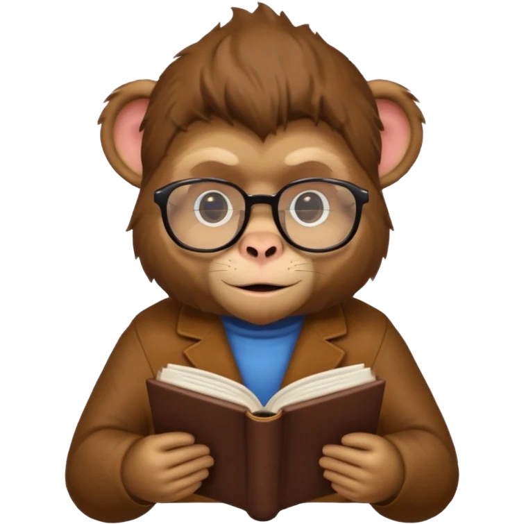 Un singe idiot avec des lunettes qui lit un livre emoji