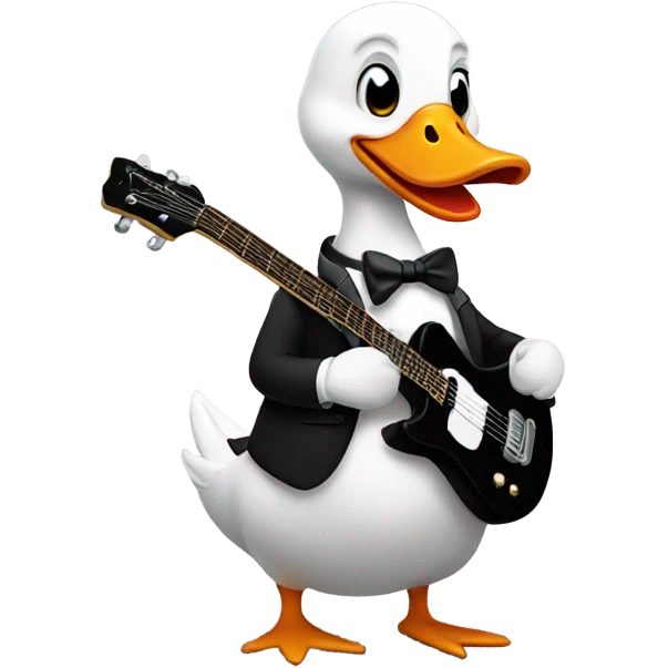 Goose in a tuxedo playing electric guitar emoji