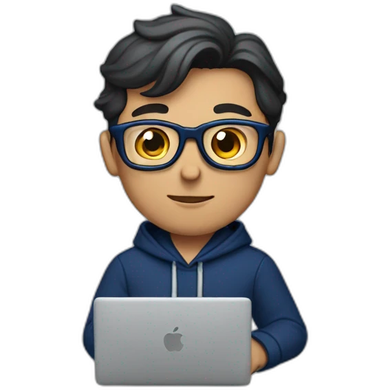 Clark Kent wearing a navy blue hoodie while using a MacBook  emoji