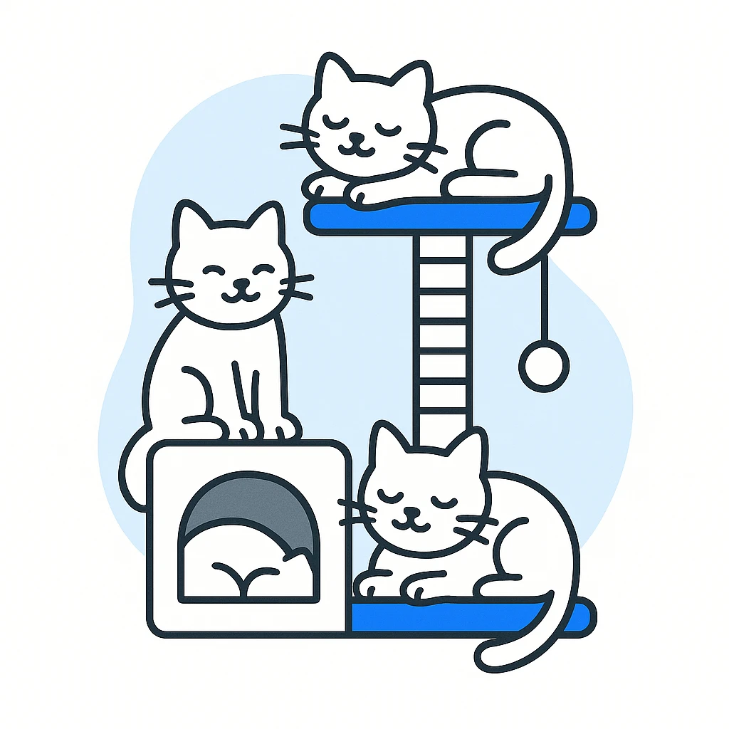 cats relaxing in a vertical playhouse emoji