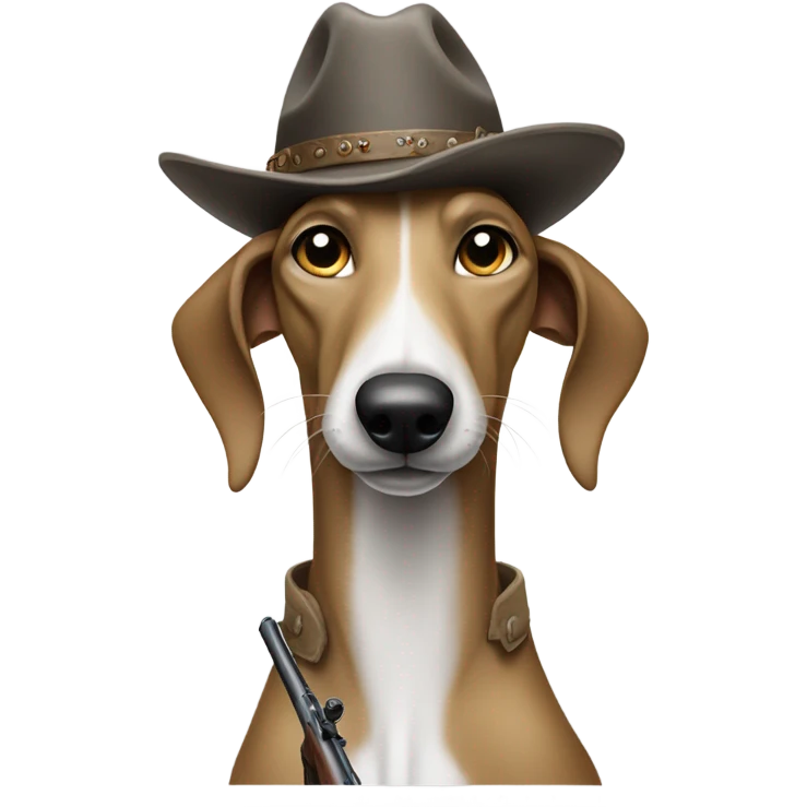 Greyhound holding a Rifle with a Stentson hat emoji