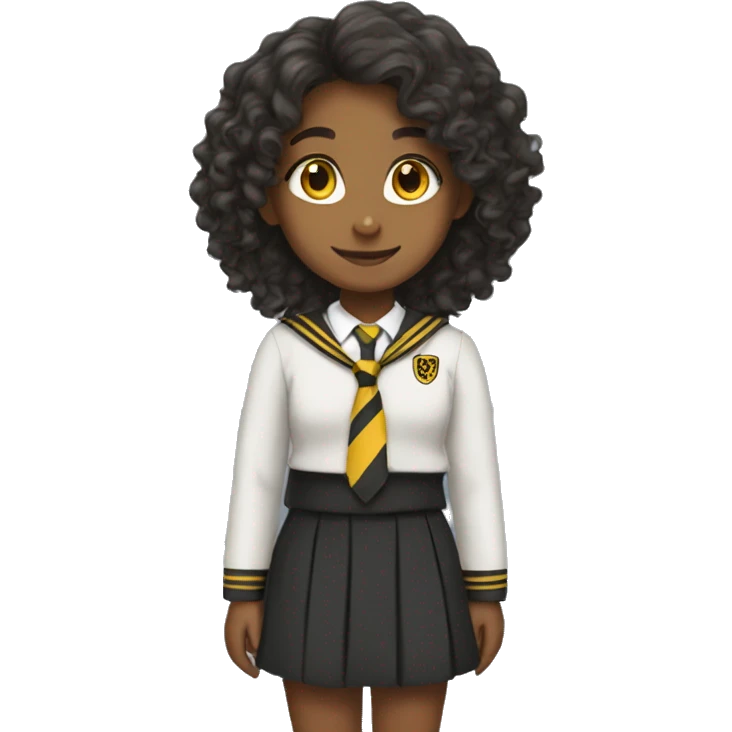  girl with long curly hair wearing Hufflepuff school uniform emoji