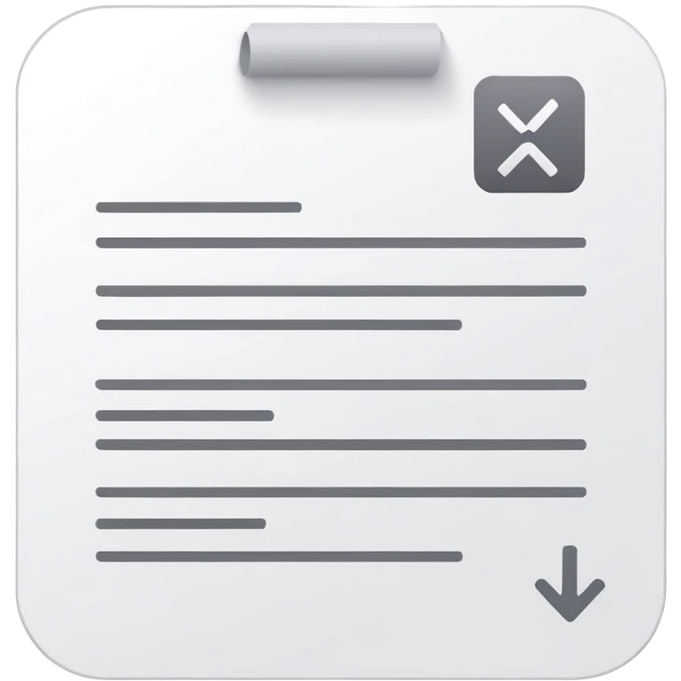 white document with rounded corners, gray plus sign in top left, three gray lines below as text, minimalist flat design emoji
