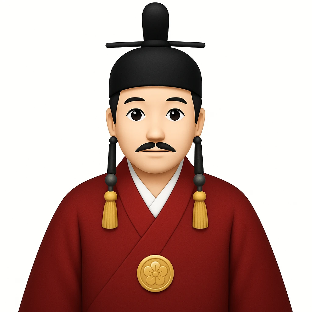 Make the emperor's robe one solid color and ensure he is wearing a kanmuri hat in emoji style emoji