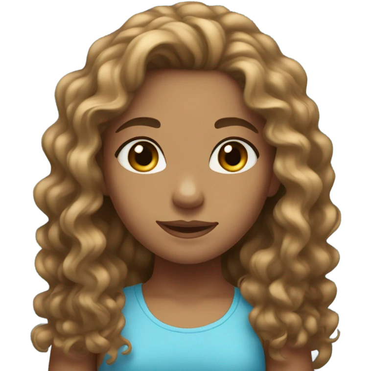 girl, slightly tan skin, long curly brown hair, blue eyes emoji