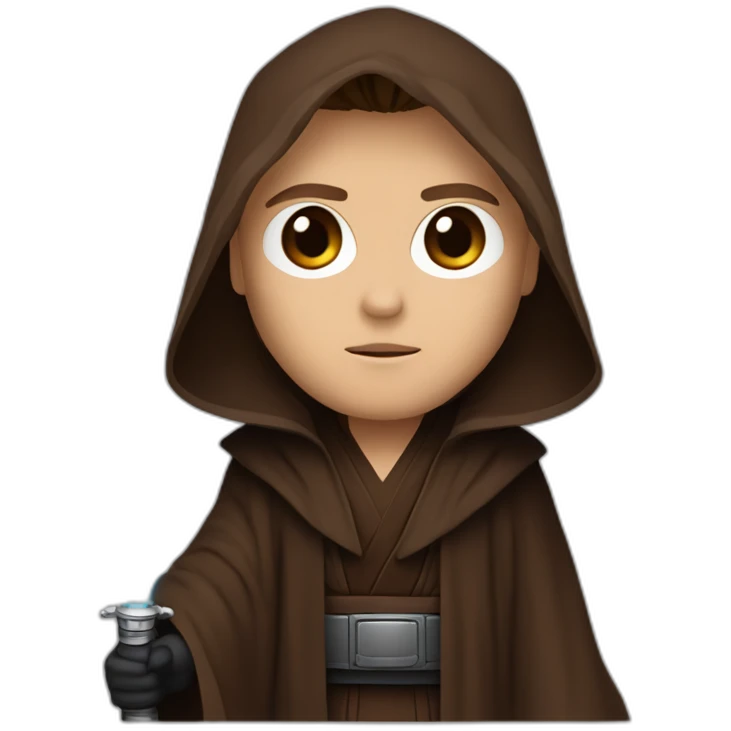 Dark side anakin skywalker (scar over right eye) (brown hooded robe) (portrait, front facing) (blue lightsaber) emoji