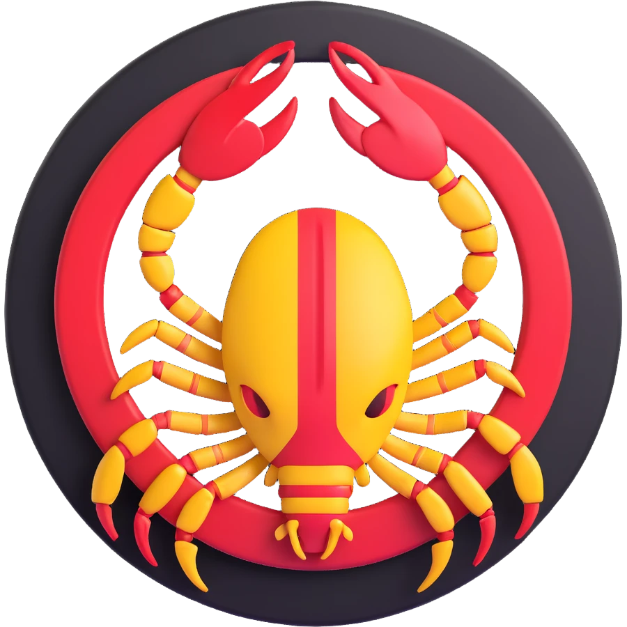 3D circular pattern, red-yellow, stylized scorpion motif, Abarth style, without brand name emoji