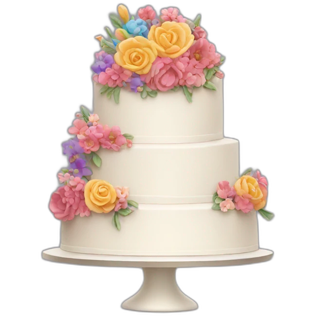 wedding cake with colorful flowers emoji