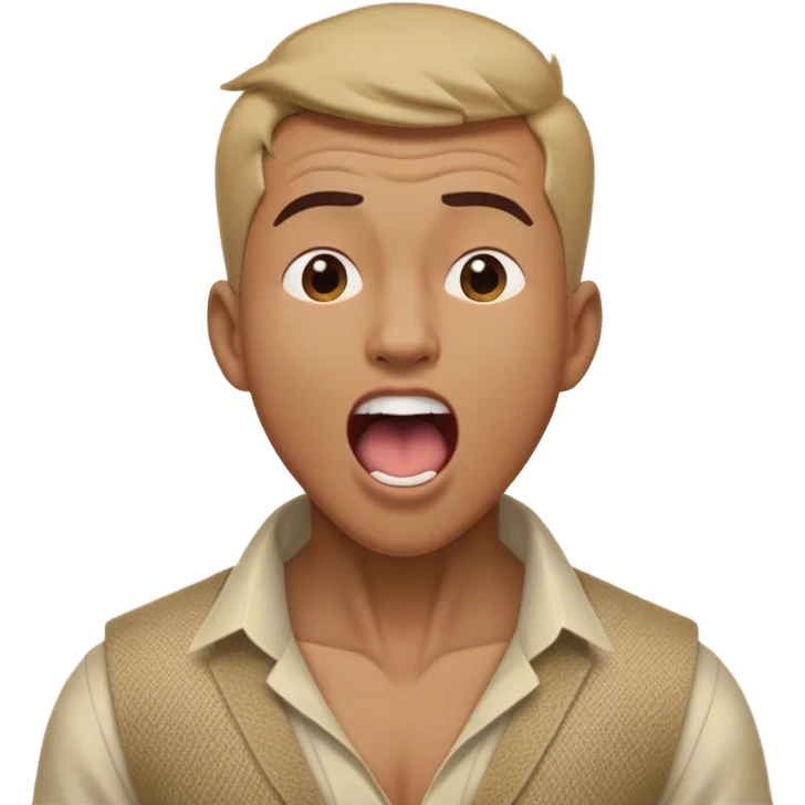 Cinematic Realistic Aladdin Portrait, head tilted slightly with a dramatic, wide-open yawn, revealing a relaxed, yet still vigilant expression. The lifelike textures of his skin and carefully rendered fabric of his attire combine with warm, ambient lighting to capture a moment of endearing, laid-back heroism. emoji