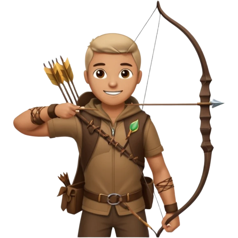The classic hunter image with a bow and arrow on his back, dressed in brown with some animal made decorations emoji