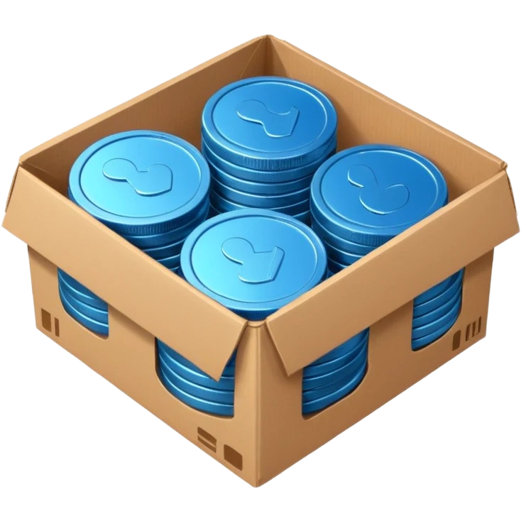blue coins credit in a cardboard package emoji