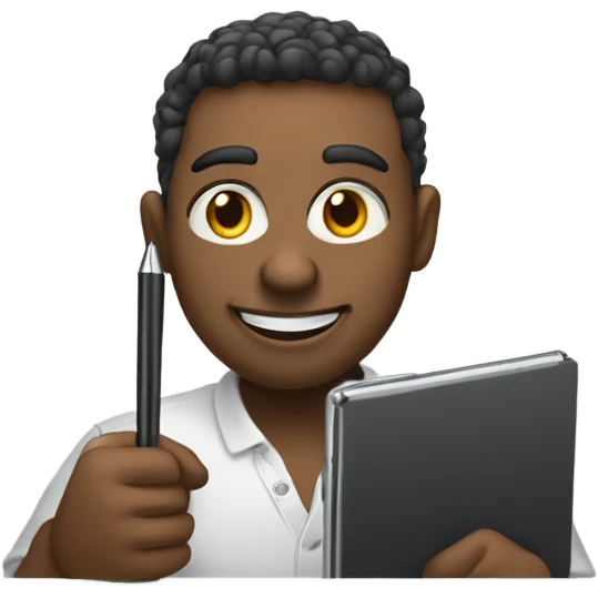 Emoji of an artist holding a graphic tablet with a stylus, smiling confidently emoji