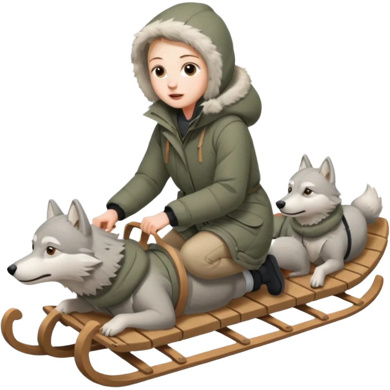 wolves pulling person on sled emoji