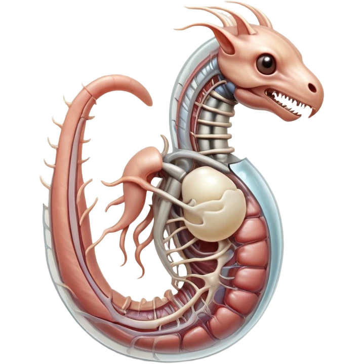 Anthropomorphic fantasy creature's stylized internal anatomy, focusing on a translucent, biomechanical or organic reproductive structure. Glossy, semi-transparent textures with visible musculature, fluid sheen, and anatomical details like bumps or nodes along the surface. Artistic and exaggerated proportions in a semi-realistic cartoon style, soft lighting, neutral background, similar to concept art or stylized biological illustration. Inspired by adult furry fantasy themes. furry penis emoji