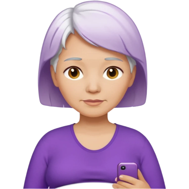 older pregnant woman with short white hair, purple shirt, medium color skin emoji