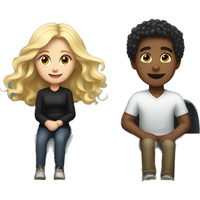 Girl with long blonde hair and dark brown boy with black short curly hair riding on a rollercoaster emoji