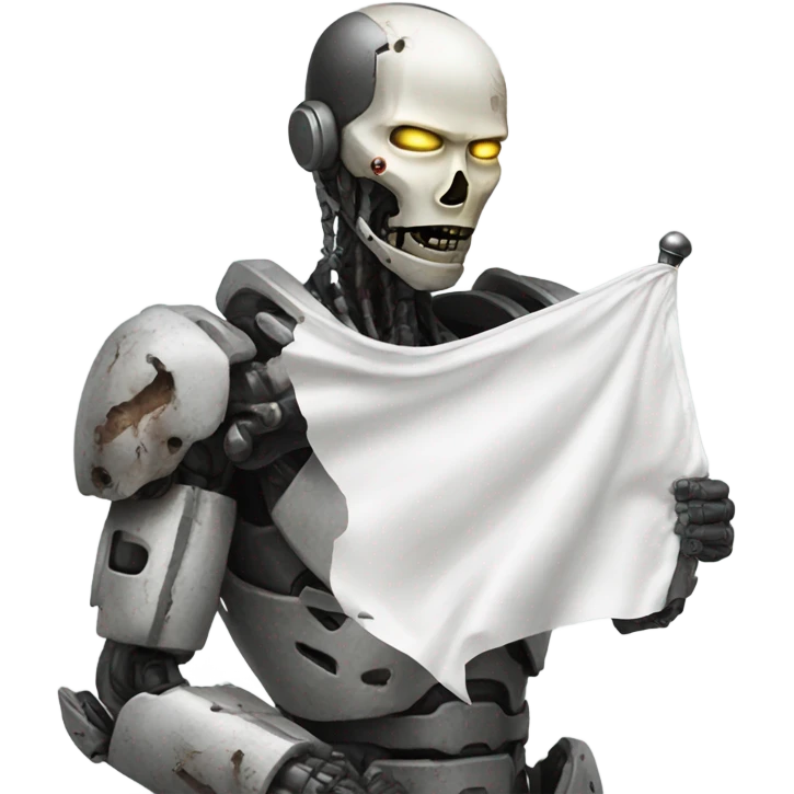 Damaged cyborg with white flag emoji