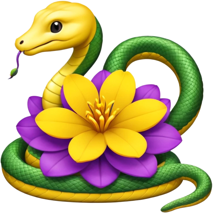 Yellow flower and purple flower with a little snake emoji