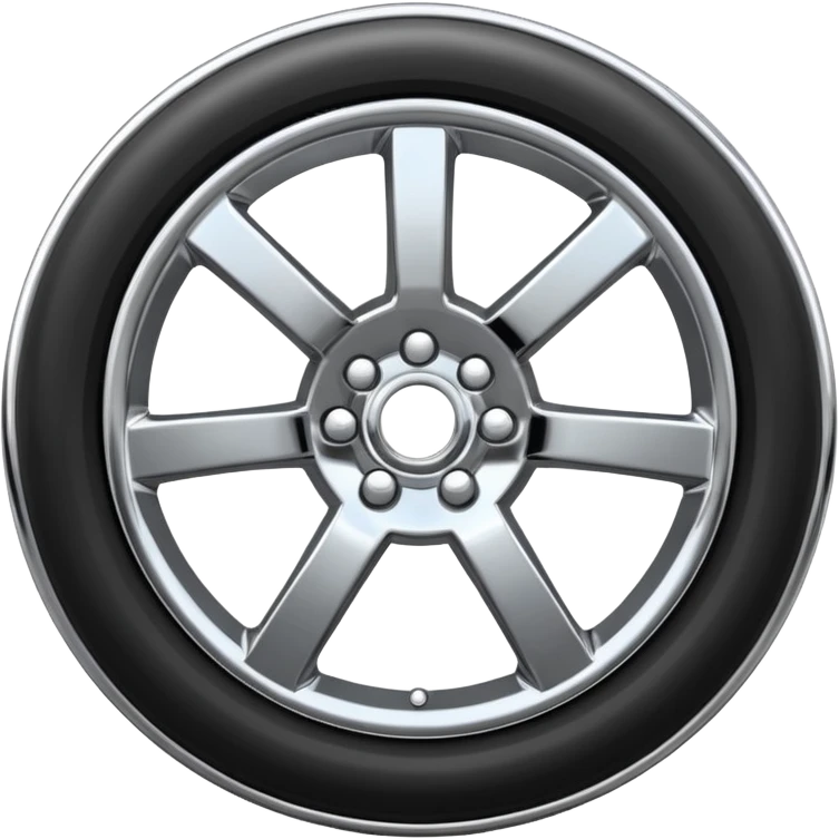 A chrome car wheel emoji, polished silver metal rim, smooth circular shape, minimal futuristic design, soft reflections, iOS emoji style, centered on white background, ultra clean look emoji