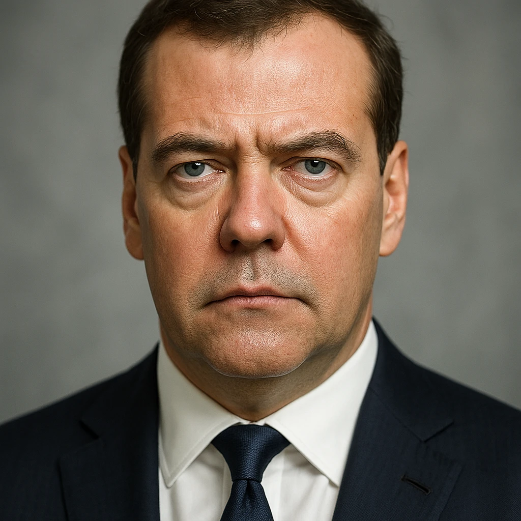 photorealistic, highly detailed portrait of Dmitry Medvedev with a serious expression and realistic facial features, maximum quality emoji
