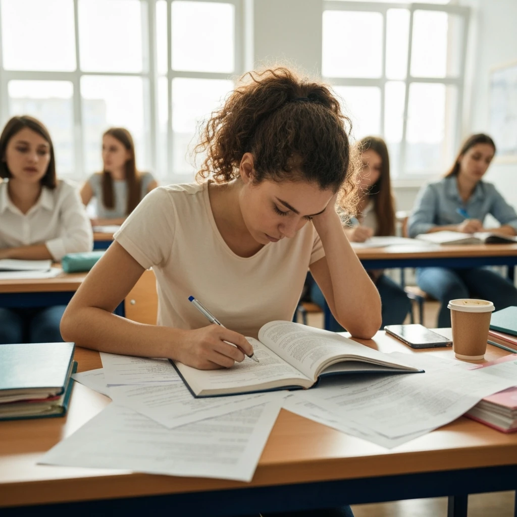 exhausted teacher in a bustling classroom emoji