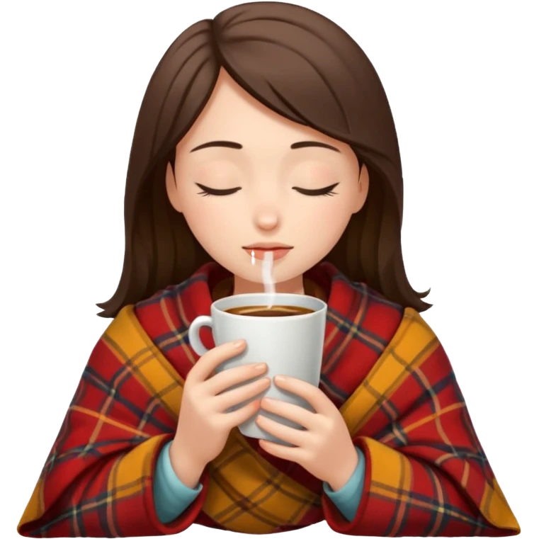 girl inside a blanket sipping coffee eyes closed emoji