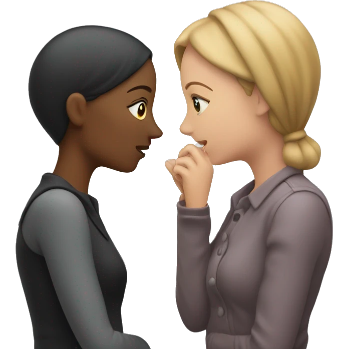 One woman whispers into the ear of another woman closing by hand emoji