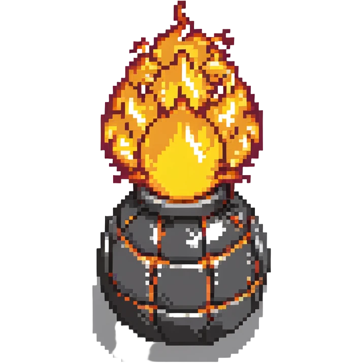 Bomberman left-facing end-cap explosion tile, flames ending and tapering leftward with pronounced flame wisps, orange/yellow with more red at the tips, extending about 70% into left direction emoji