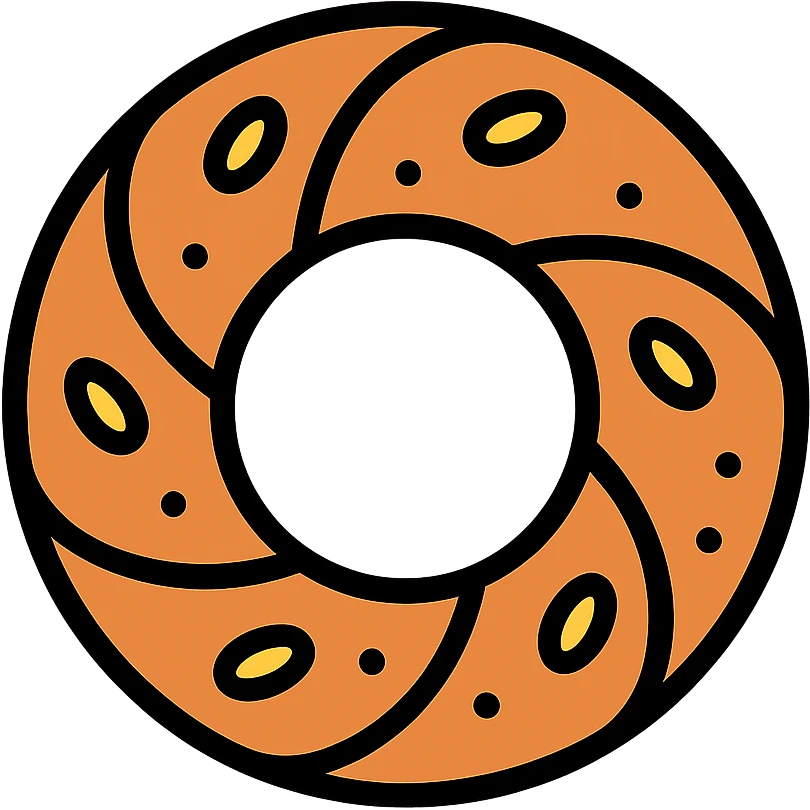 whole simit bread, crisp crust, stylized sesame seeds, color outline icon style emoji