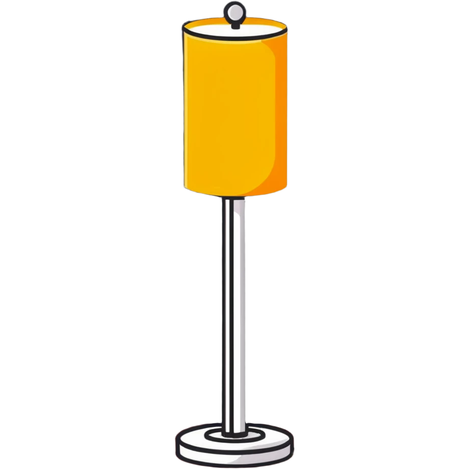 smartphone showing quiz interface in foreground, with a decorative floor lamp sticking out from behind the phone emoji