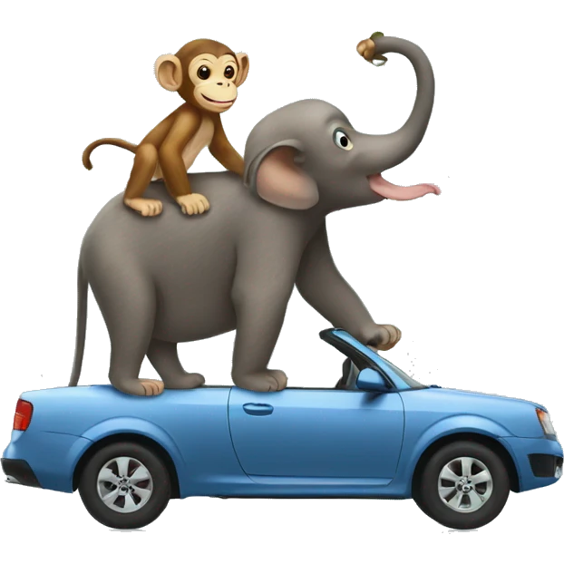 monkey holding a baby on a car on top of an elephant  emoji