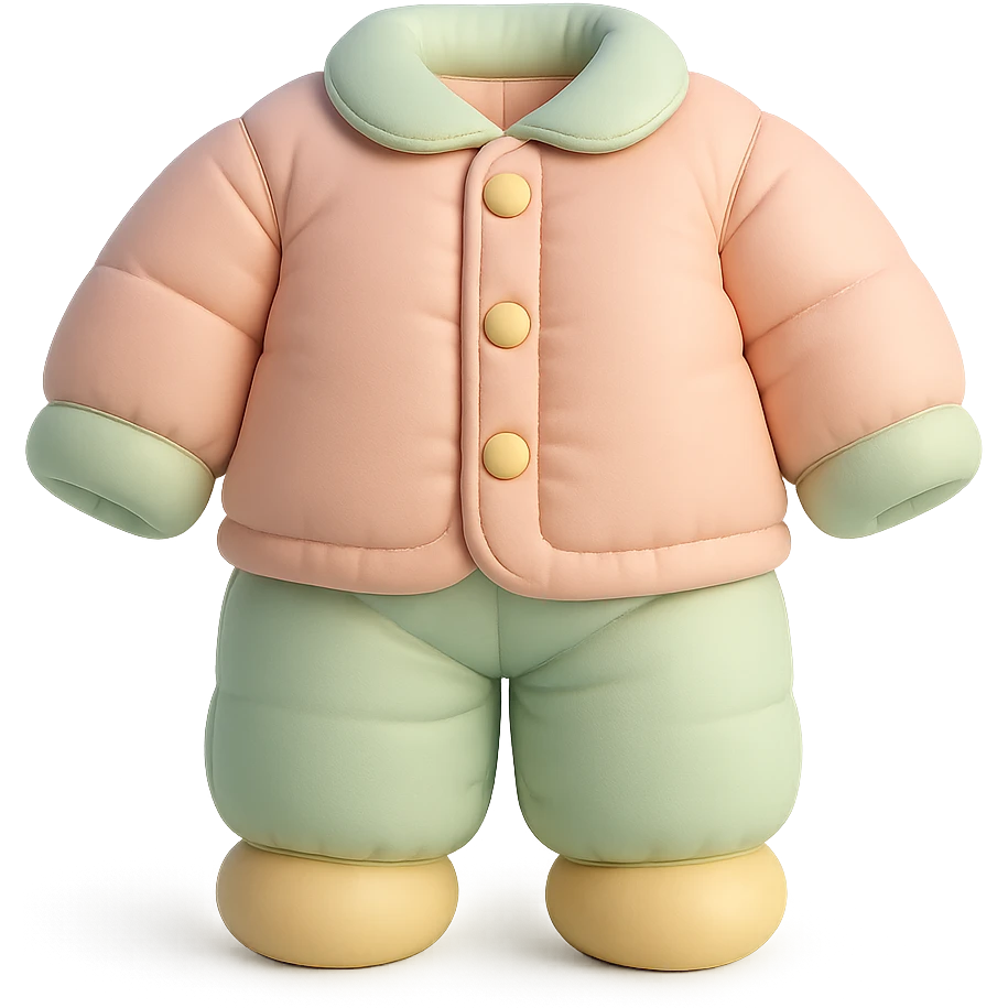 cushion style pajamas set with buttons and collar, cozy and rounded shapes, pastel palette emoji