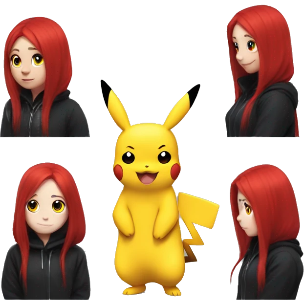 gothic red head in pikachu onesie thumb up emoji