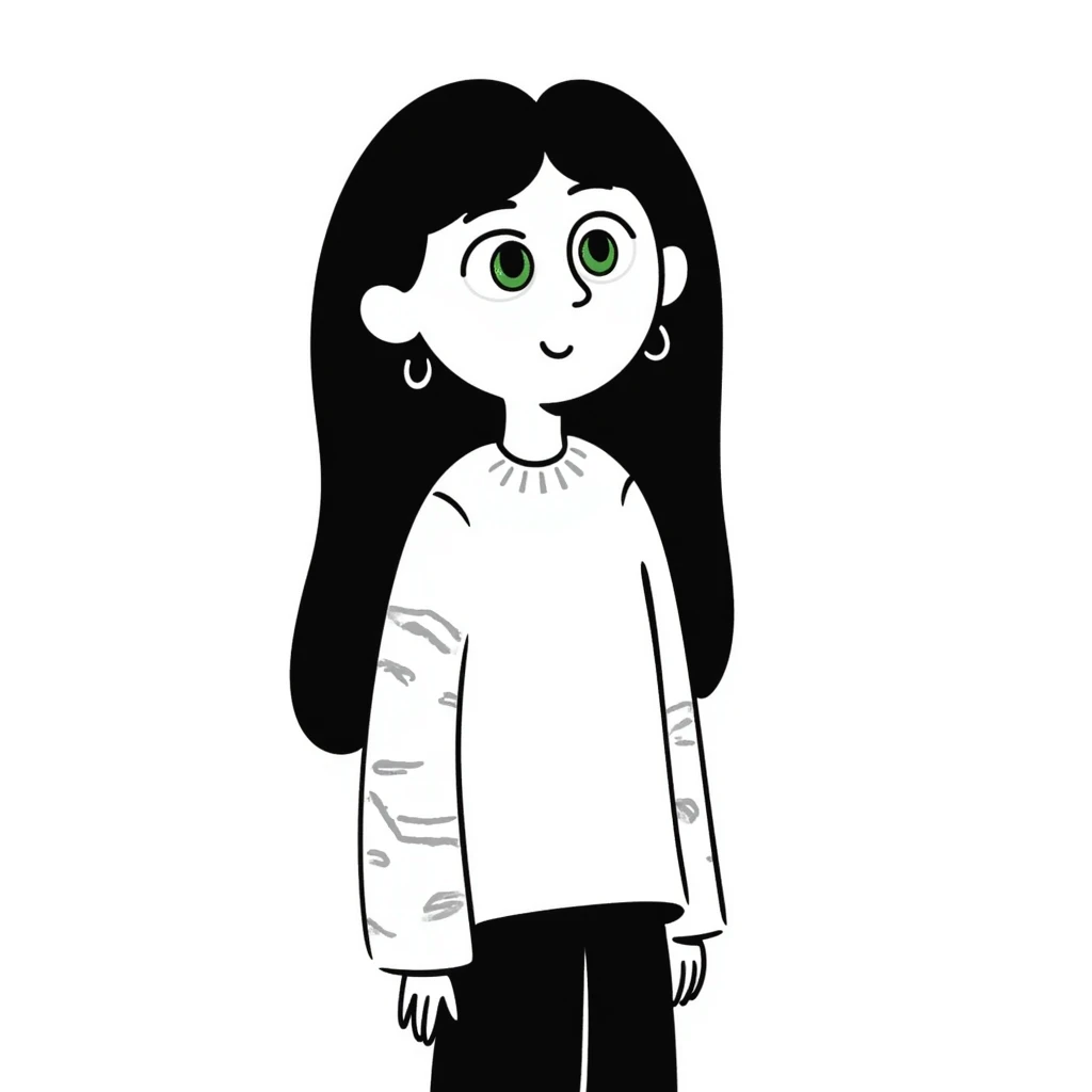 girl with long smooth hair, green eyes, earrings emoji
