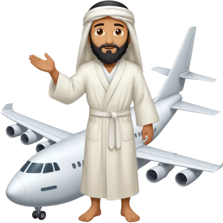 Osama bin Ladin standing on top of a plane with legs and a white robe emoji
