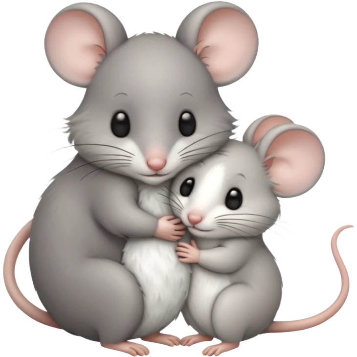 a gray mouse and a white mouse hugging emoji