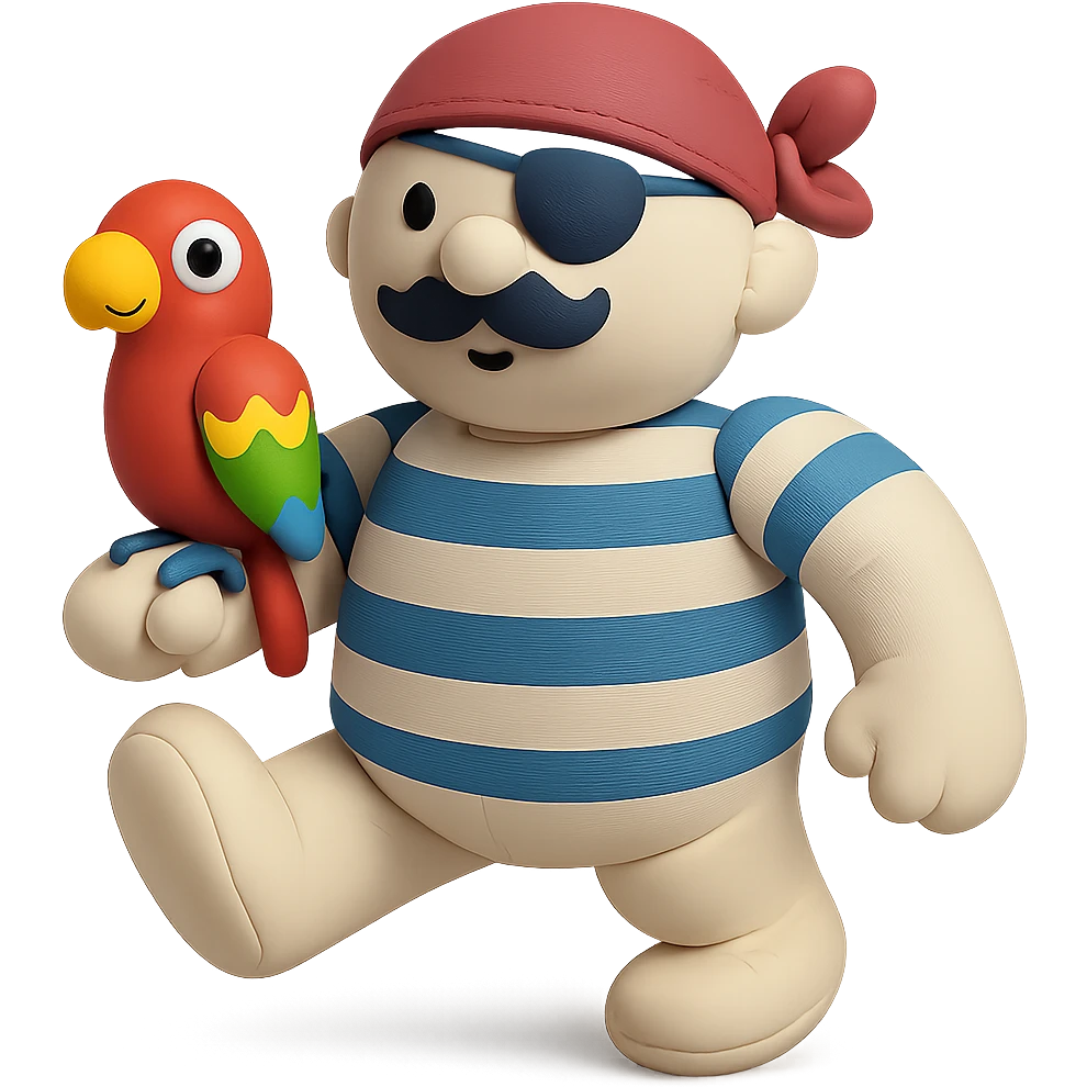 inflatable pirate with eye patch and parrot in a playful pose emoji