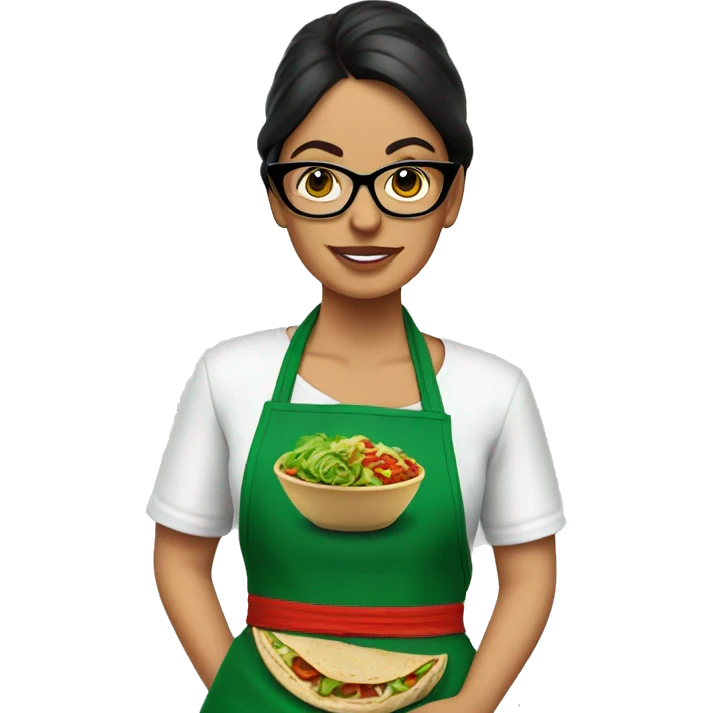 mexican lady green apron  with glasses cooking tacos emoji