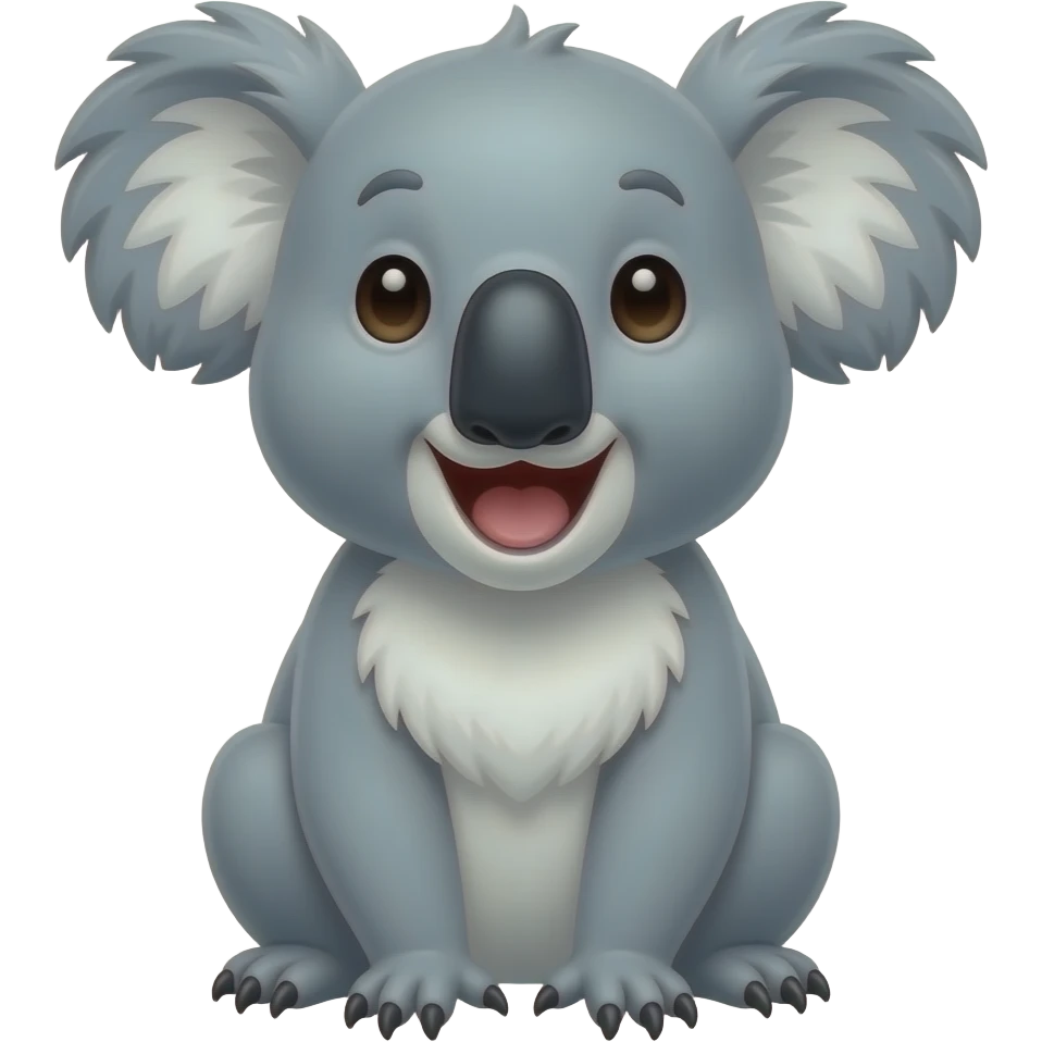 Cartoon 2d koala sitting sown bellowing emoji