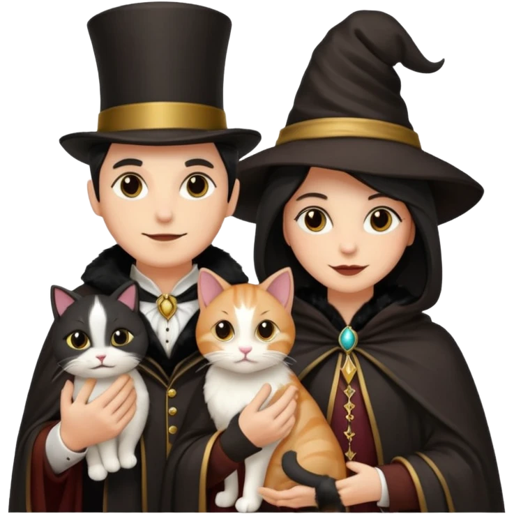magician couple and their pet cat emoji