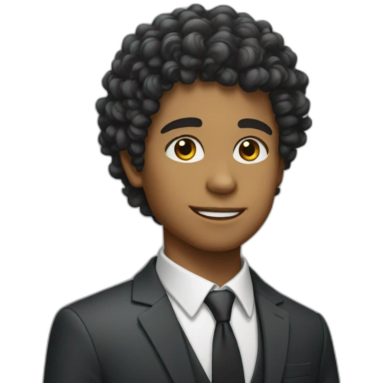 Boy with curly hair with taper wearing suit emoji