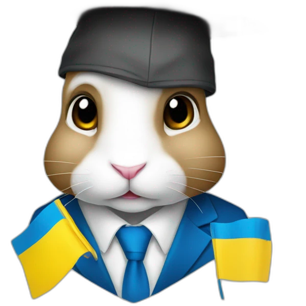 A rabbit student in a suit in the color of the Ukrainian flag in a square academic cap emoji