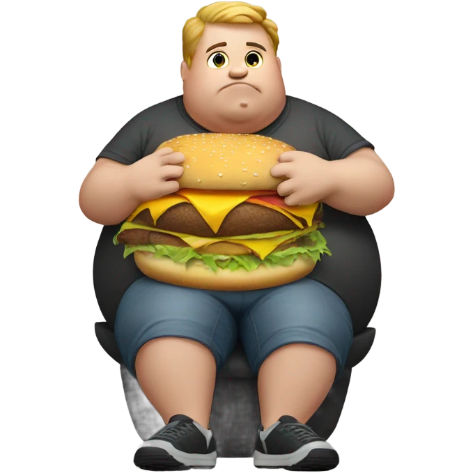 very obese round man eating burger emoji