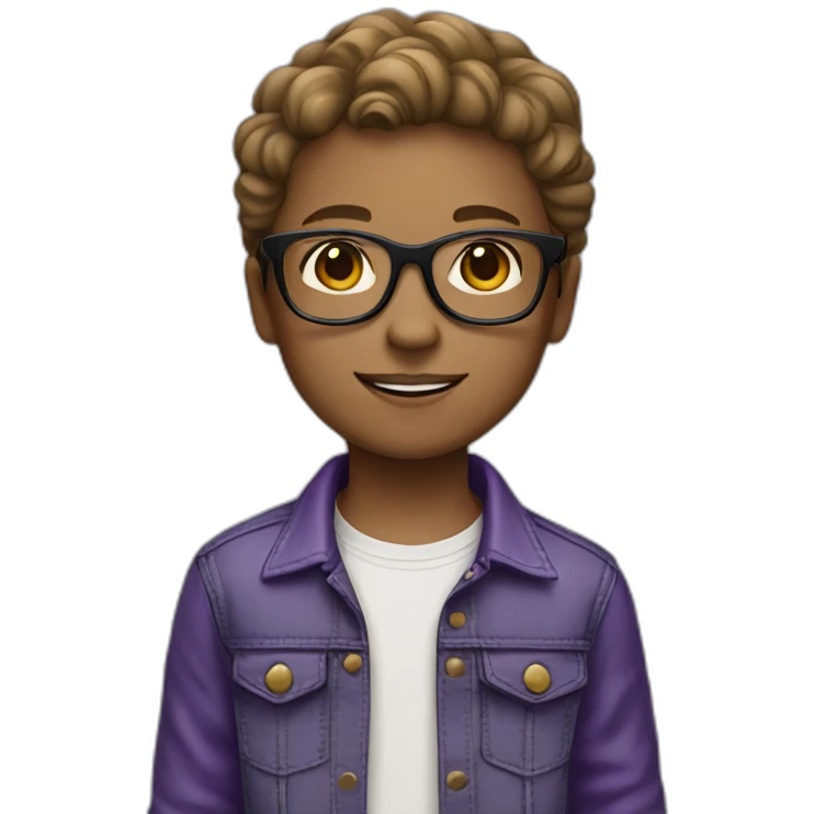 Child with black glasses ,a jeans and purple trousers with light Brown hair emoji