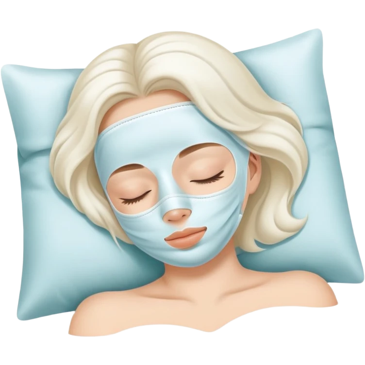 Girl sleeping peacefully with a white beauty face mask on, self care routine emoji