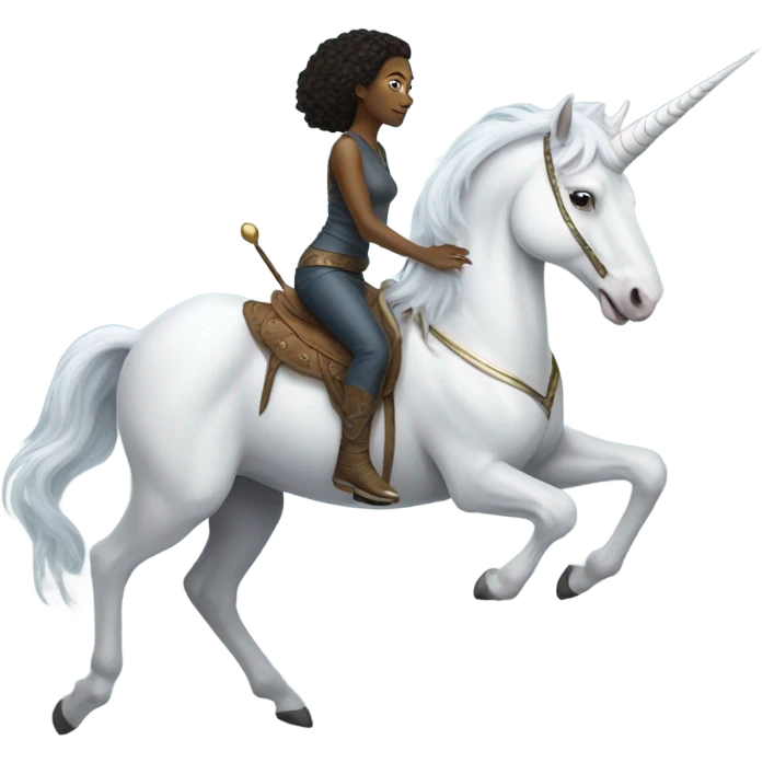 a grey amazon alien woman on a white unicorn emoji