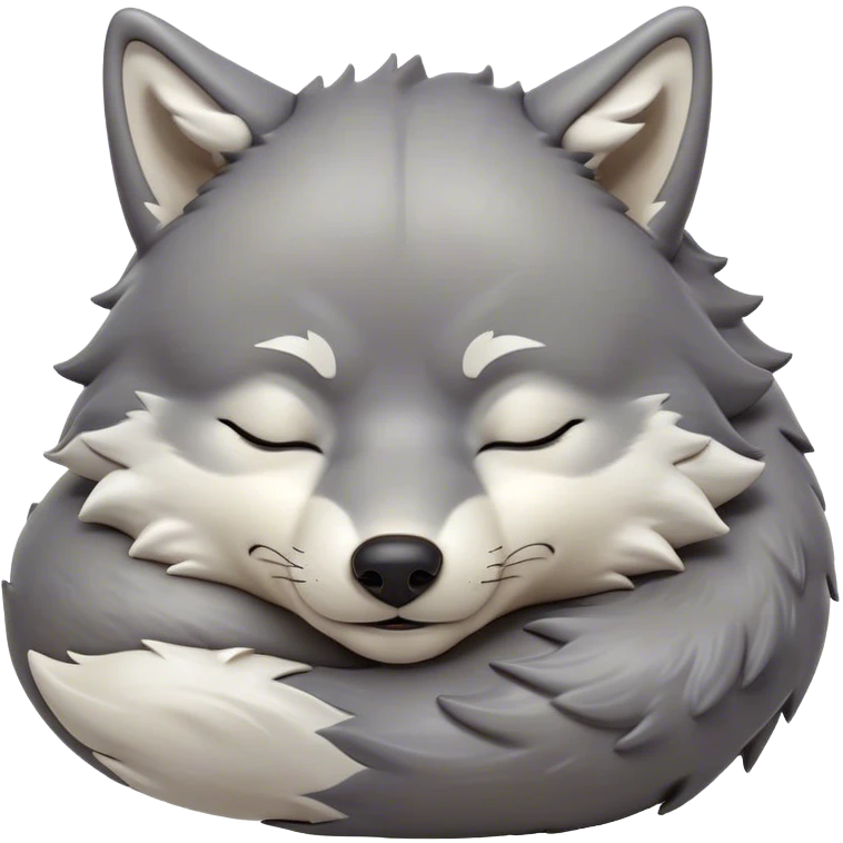 Meme-Worthy Cute Sleeping Wolf Portrait Emoji, Head resting peacefully with a contented smile, showcasing a robust build and a luxuriously soft grey and white Fur, eyes shut in a serene, restful nap, Simplified yet hilariously adorable features, highly detailed, glowing with a soft, drowsy light, high shine, relaxed and utterly lovable, stylized with an air of playful laziness, bright and heartwarming, soft glowing outline, capturing the essence of a comically sleepy wolf, so meme-worthy it feels like it could instantly become the next viral sensation of adorable slumber! emoji